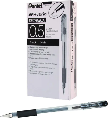 Miniatura 10 de Pentel Arts Hybrid Technica - Bolígrafo de 0.012 in, punta ultrafina, tinta negra, paquete de 1 unidad (KN103BPA)