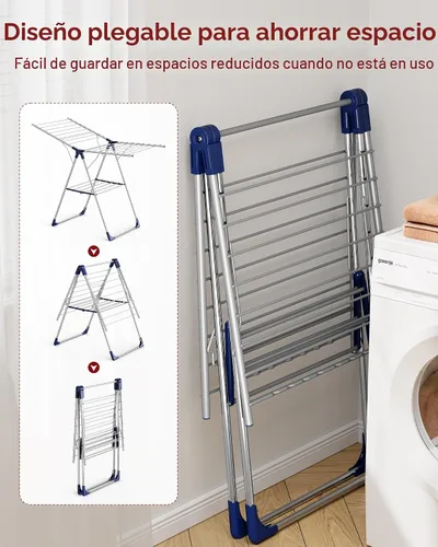 Miniatura 4 de Sakugi Tendedero de ropa con alas ajustables en altura, soporte plegable de metal para secadora de ropa y ropa de cama, plegable independiente