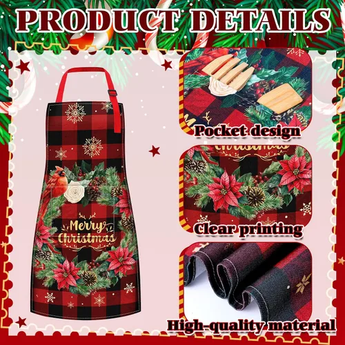 Miniatura 3 de 12 piezas de delantales de Navidad a granel, divertidos delantales ajustables con bolsillos, vintage, delantales de cocina de Navidad para hornear