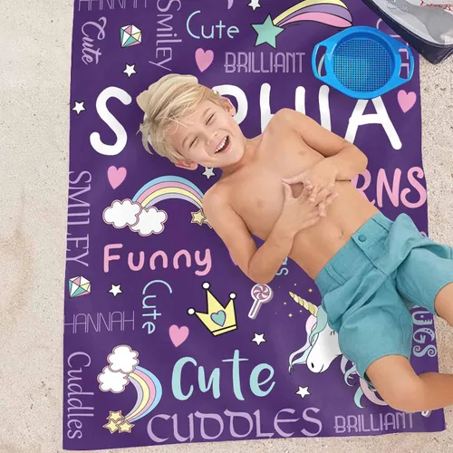 Miniatura 3 de YESCUSTOM Toallas de baño personalizadas con nombre, toallas de playa personalizadas Uniocorn para adultos y niños, microfibra de dibujos animados