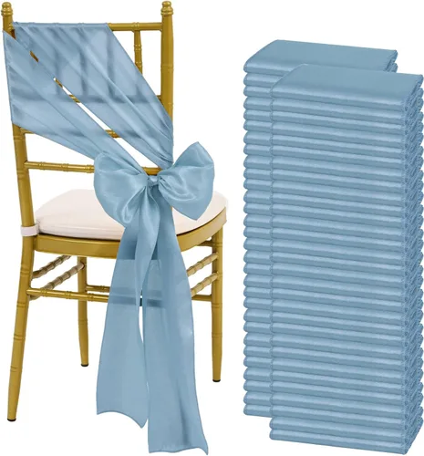 Miniatura 27 de fani 60 cintas de satén negras de 7 x 108 pulgadas para silla, fundas universales para silla, bodas, fiestas de cumpleaños, celebraciones, hoteles