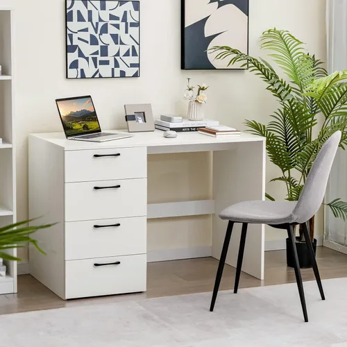 Miniatura 2 de Giantex Escritorio blanco para computadora con 4 cajones grandes, escritorio para computadora portátil para oficina en casa, mesa de escritura