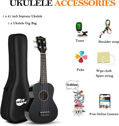 Miniatura 8 de Kit de ukelele soprano para principiantes de 21 pulgadas con correa de sintonizador de bolsa de concierto en línea gratuita, rápido de aprender