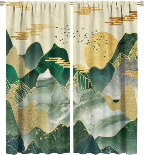 Miniatura 17 de Cortinas opacas con bolsillo para cortinero de montaña forestal, para sala de estar, oscurecimiento de la habitación, estilo japonés, paisaje