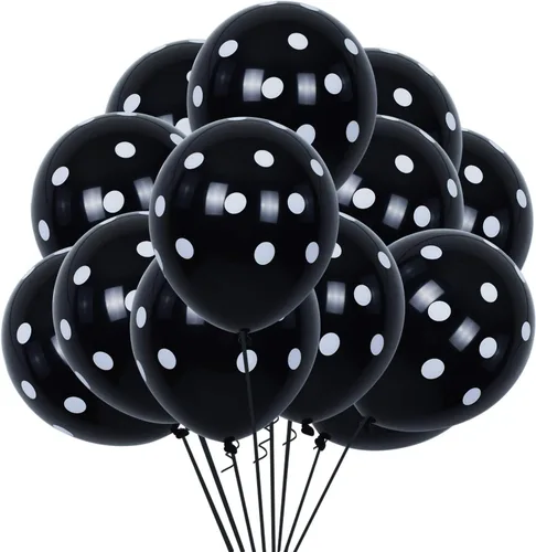 TONIFUL 100 globos de lunares blancos y negros de 12 pulgadas, globos grandes de látex para fiestas, bodas, cumpleaños, festivales, decoración de
