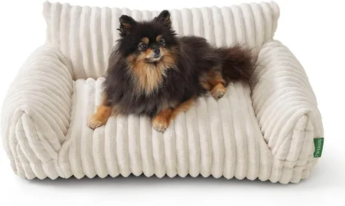 Miniatura 9 de Lindo sofá cama para mascotas, sofá de apoyo para gatos de interior, sofá cama pequeño para perros pequeños, beige, 24 pulgadas