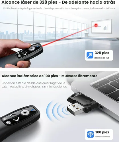 Miniatura 6 de Presentador Clicker Presentador Inalámbrico Remoto para PowerPoint, Clicker de PowerPoint con Control de Volumen PowerPoint Advancer de Diapositivas