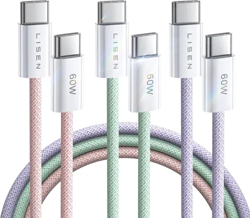 Miniatura 18 de LISEN Cable USB C a USB C, paquete de 5 [3.3/3.3/6.6/6.6/10 pies] para iPhone 17, cable C a C de carga rápida para iPad, iPhone 16 15 Pro Max, Negro