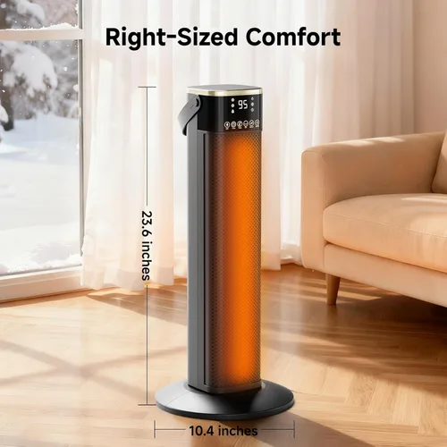 Miniatura 6 de Calentador de espacio para uso en interiores, calentador eléctrico de cerámica PTC de 1500 W con termostato, oscilación de 45°, temporizador de 12