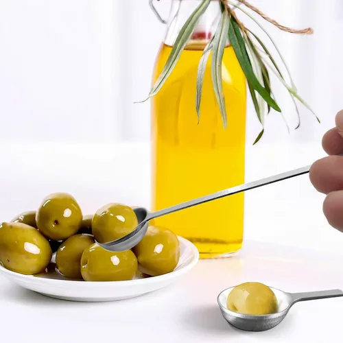 Miniatura 2 de Juego de 6 pinzas para servir de cocina con mango largo, tenedor para pepinillos, cuchara de aceituna con orificio de drenaje, colador de acero
