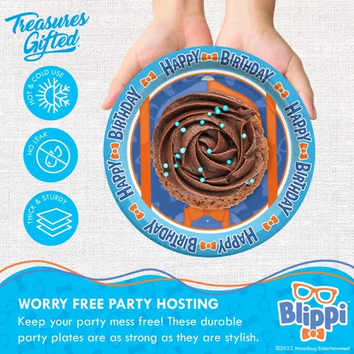 Miniatura 3 de Treasures Gifted Platos de postre Blippi con licencia oficial de 16 unidades – Platos de fiesta Blippi de 7 pulgadas – Suministros de fiesta