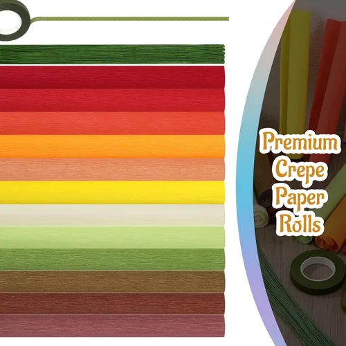 Miniatura 2 de Leinuosen Juego de 65 piezas de papel crepé de flores para bricolaje, 12 rollos de 10 x 98 pulgadas, 100 hilos de hierro floral, 1 cortador