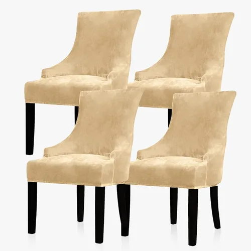 Miniatura 22 de Lellen Funda elástica de terciopelo para silla con respaldo de ala, funda protectora reutilizable para comedor, banquete, decoración del hogar, etc.