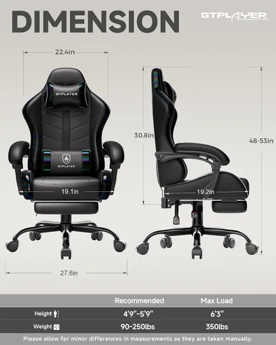 Miniatura 3 de GTPLAYER - Silla de juegos con reposapiés, silla de juegos de computadora para adultos, silla de jugadores de altura ajustable con reclinación