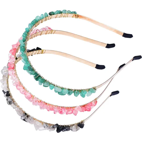 Diadema de cuarzo de cristal crudo, accesorios para el cabello, tiara con joyas para mujeres y niñas, 3 piezas