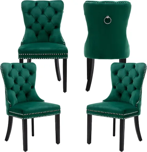 Miniatura 23 de Sillas de Comedor de Terciopelo Juego de 4, Colección Nikki Sillas de Comedor con Patas de Acero Inoxidable Plateado y Anilla, Silla Lateral de Lujo
