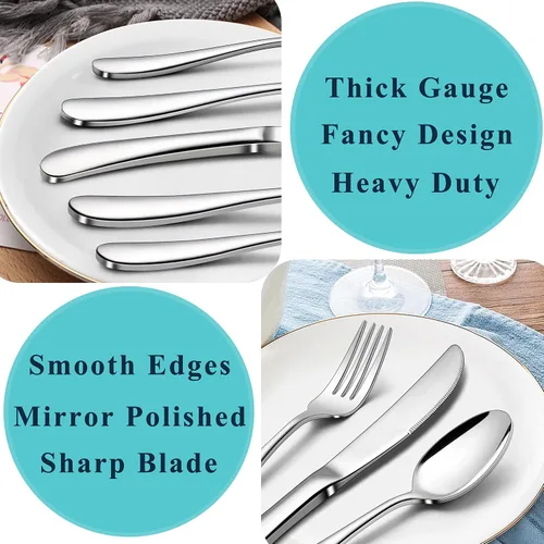 Miniatura 5 de Herogo Juego de cubiertos de acero inoxidable resistente, 20 piezas de cubiertos elegantes para 4, vajilla moderna para el hogar, restaurante, boda