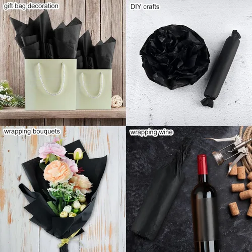Miniatura 5 de NEBURORA 100 Hojas de Papel de Seda Negro para Bolsa de Regalo de 20 x 14 Pulgadas Papel de Seda de Envoltura a Granel Papel de Arte Decorativo