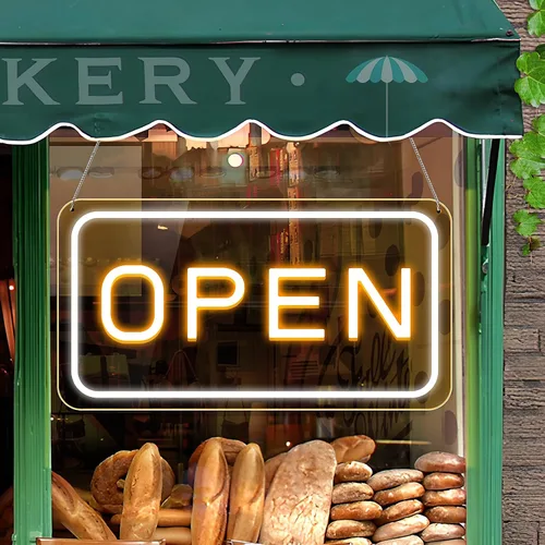 Miniatura 10 de Letreros de 'Abierto' para Ventana de Negocio, Letrero de Neón 'Abierto' de 16" x 9", Letrero LED 'Abierto' con Chip COB Brillante con Interruptor