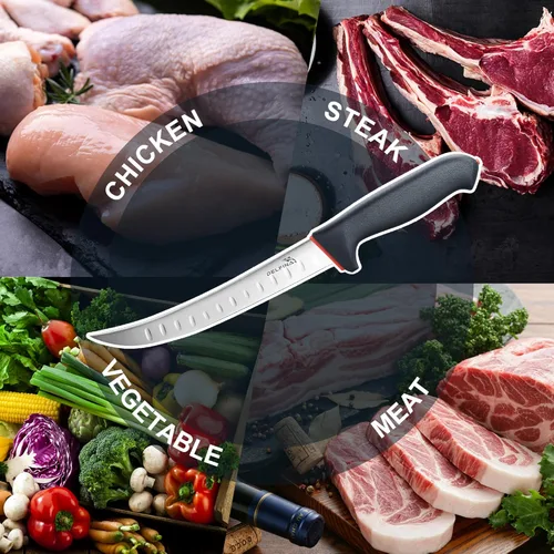 Miniatura 5 de Cuchillo curvado de 8 pulgadas con funda y mango SoftGrip, cuchillo para cortar carne, acero japonés de alto carbono (8 pulgadas)