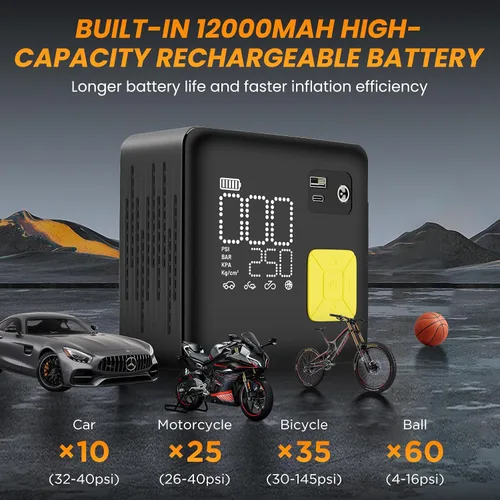 Miniatura 4 de Compresor de aire inalámbrico portátil, inflador de neumáticos eléctrico de 150 PSI para automóvil, inflado 3 veces más rápido, bomba de aire