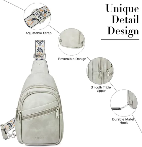 Miniatura 46 de Telena Bolso bandolera para mujer, bolso cruzado para mujer, cangurera de cuero vegano con correa ajustable