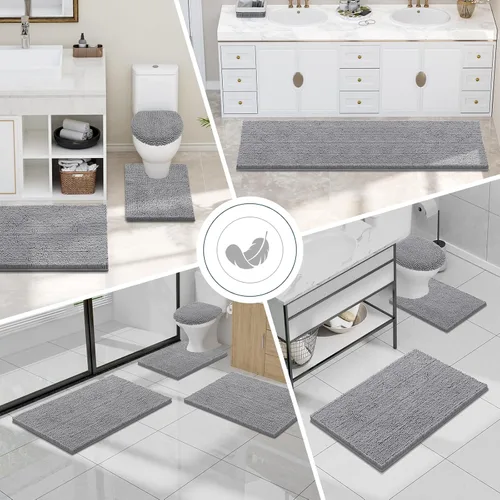 Miniatura 7 de Smiry Juego de 2 alfombras de baño, felpilla suave y absorbente, lavable a máquina, antideslizantes, para bañera, ducha y suelo