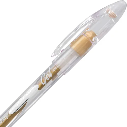 Miniatura 3 de Pentel Sunburst - Bolígrafo de gel metálico, punta media, barril dorado/transparente, tinta dorada, caja de 12 unidades (K908-X)