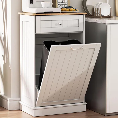 Miniatura 8 de Spurgehom Gabinete de Basura Inclinable de 13 Galones Bote de Basura de Cocina Oculto Gabinete de Basura y Reciclaje Independiente con Cajón Oculto