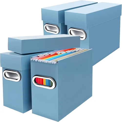 Miniatura 12 de Caja organizadora de archivos con tapa y asa, cajas de almacenamiento de carpetas de archivos colgantes de cartón grueso para tamaño carta, Negro
