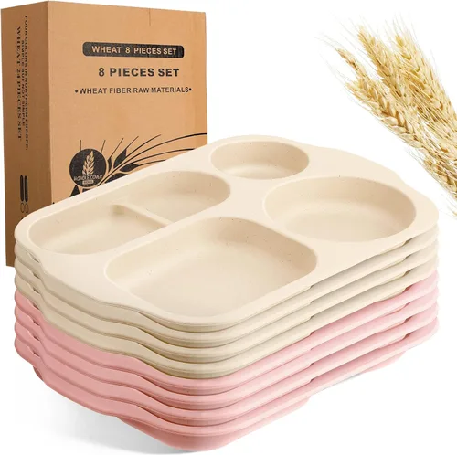 Miniatura 11 de Vesici 8 piezas de platos grandes de 12 pulgadas irrompibles divididos para niños y adultos - Bandeja de paja de trigo - Aptos para microondas