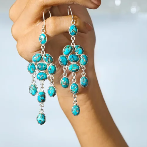 Miniatura 3 de YoTreasure Pendientes colgantes de plata de ley 925 con piedra lunar azul cobre turquesa