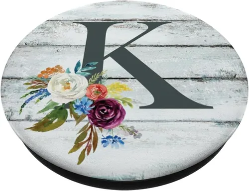 Miniatura 2 de Monogram Initial K - Soporte para teléfonos y tabletas, diseño de flores, Negro