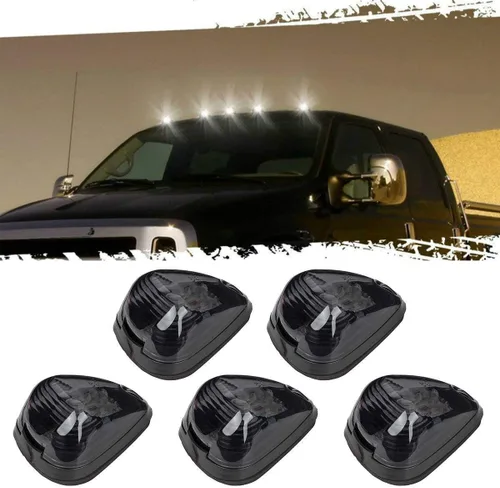 5 piezas de lentes ahumadas con luces marcadoras LED blancas para techo de cabina, repuesto de lámpara superior de luz de marcha compatible con Ford