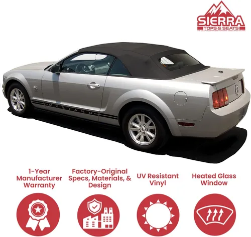 Miniatura 7 de Sierra Auto Tops - Tapa suave convertible de repuesto con ventana de vidrio calentado, compatible con Ford Mustang, Shelby y GT500 modelos Negro