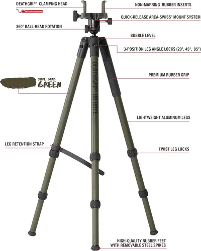 Miniatura 4 de BOG DeathGrip Aluminum Tripod with Durable Frame, Lightweight, Stable Design, Bubble Level, Adjustable Legs, Shooting Rest, and Hands-Free Operation