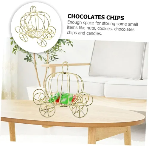 Miniatura 5 de IMIKEYA 3 cajas de calabaza fruta caja de dulces regalo bebé decoración regalos de Navidad boda florero princesa carruaje figura delicada Dorado 3