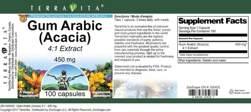 Miniatura 3 de Gum Arabic (Acacia) 4:1-450 mg (100 Cápsulas, ZIN: 520432) - Paquete de 3