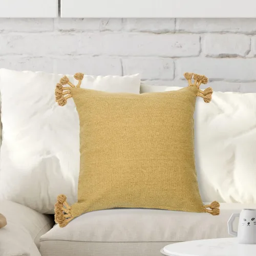 Miniatura 2 de Funda de almohada cuadrada de lona de 20 pulgadas con borlas Beige
