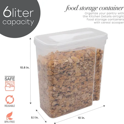 Miniatura 2 de Kitchen Details Paquete de 2 recipientes para cereales con cucharón, mediano, hermético, lata de alimentos, se mantiene fresco, organizadores