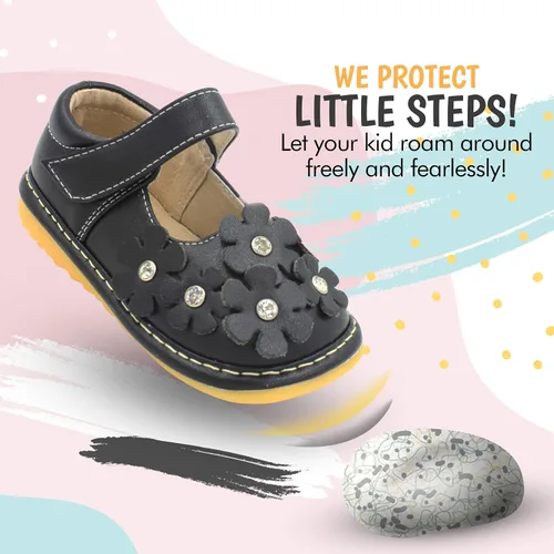 Miniatura 8 de Little Mae's Boutique Mary Jane - Zapatos chirriantes para niñas pequeñas, ideales para caminar con chirriador extraíble y correa ajustable, zapatos