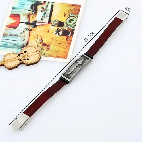 Miniatura 4 de More Fun - Pulsera ancha de cuero marrón estilo vintage con cierre de metal