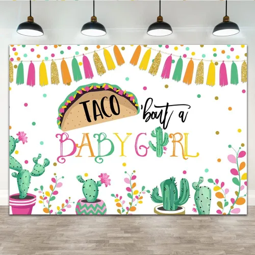 Lofaris Taco Bout a Baby Girl - Telón de fondo para fiesta mexicana, decoración de baby shower, cactus neutro, sombrero de vaquero, banderas