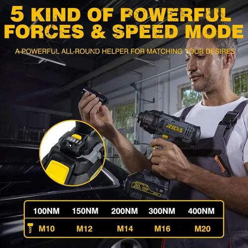 Miniatura 3 de RIDA POWER - Llave de impacto inalámbrica, pistola de impacto de 1/2 pulgada con 5 opciones de par máximo de 300 pies-libras (400 N.m), con batería