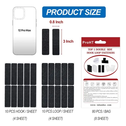 Miniatura 5 de ProHT Tiras de velcro con adhesivo de 0.8 x 3 pulgadas, 40 pares de tiras adhesivas de resistencia industrial para cojines de sofá. Resistentes