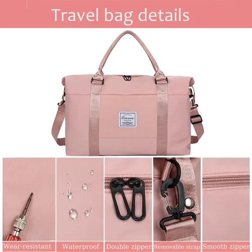 Miniatura 21 de KARRESLY Bolsa de viaje para mujer, bolsa de hombro para fin de semana, bolsa de deporte, gimnasio, bolsa de mano, impermeable, Beige