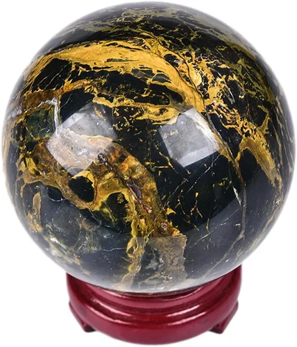 Miniatura 2 de JIC Gem Esfera de cristal de cuarzo Pietersite, bola de cristal decorativa azules y marrones dorados para meditación, decoraciones de mesa