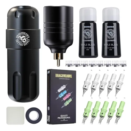 Miniatura 14 de Dragonhawk Pro Kit completo de bolígrafo de tatuaje, máquina ligera para tatuajes, 20 unidades, cartuchos, agujas, fuentes de alimentación para Kit