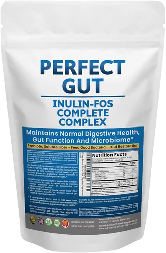 Perfect Gut: Polvo de inulina FOS para la salud intestinal. Inulina prebiótica. Fibra de agave prebiótica única 95% FOS