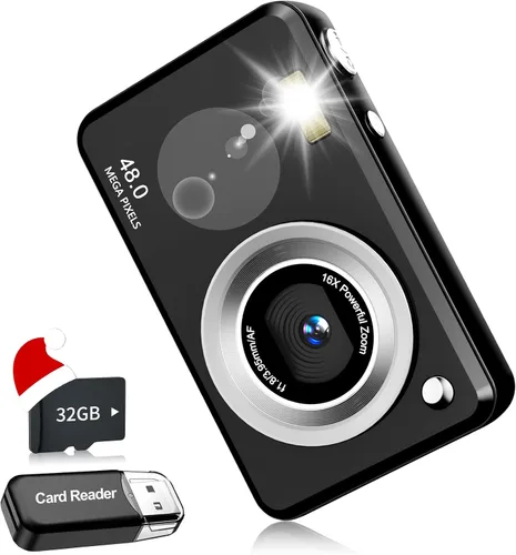 Miniatura 7 de Cámaras digitales FHD para niños y niñas, cámara digital compacta de apuntar y disparar con zoom de 16X, tarjeta de 32 GB, cámara para niños